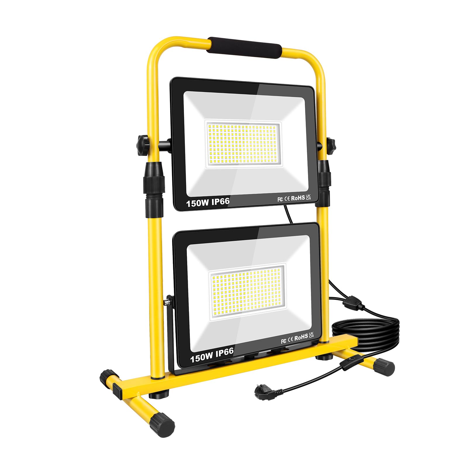 SKYWOLRD 300W LED Baustrahler 30000LM Arbeitsscheinwerfer mit Stecker | Baustellenlampe mit 5M Kabel, 6000K Kaltweiß Wasserdicht Tragbar Baulampe Bauscheinwerfer für Werkstatt Baustelle Garage