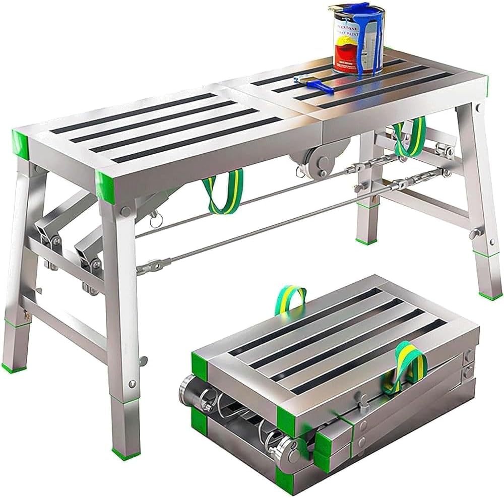 Foldable Work Platform, Work Platform, Load Capacity 400kg – Portable, Height-Adjustable Scaffolding, Aluminum Step Stool, Multi-Purpose Ladder