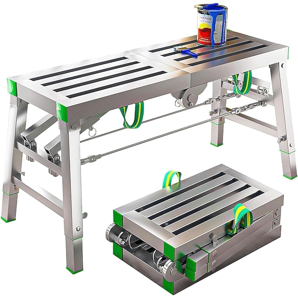 Plataforma de Trabajo Plegable, Plataforma de Trabajo, Capacidad de Carga 400 kg, andamio portátil de Altura Ajustable, Taburete de Aluminio, Escalera Multiusos