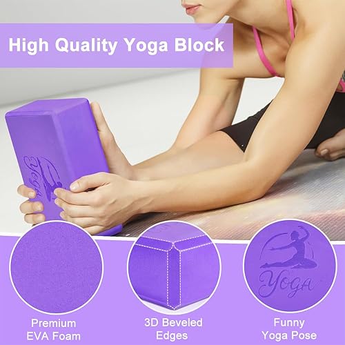 Miniatura 4 de Juego de 2 bloques de yoga y 2 correas de yoga, bloques de espuma EVA antideslizantes, ladrillos de yoga de alta densidad con correa de 6 pies,