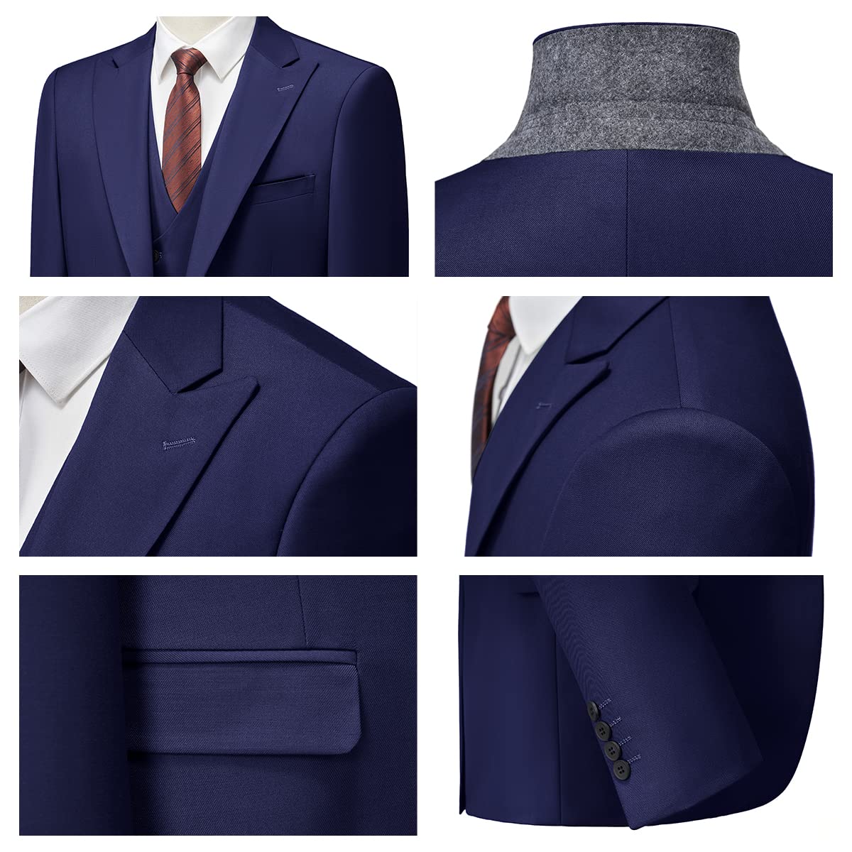 MODFUL Tuta da uomo, 3 pezzi, slim fit, business, con un bottone, smoking e pantaloni