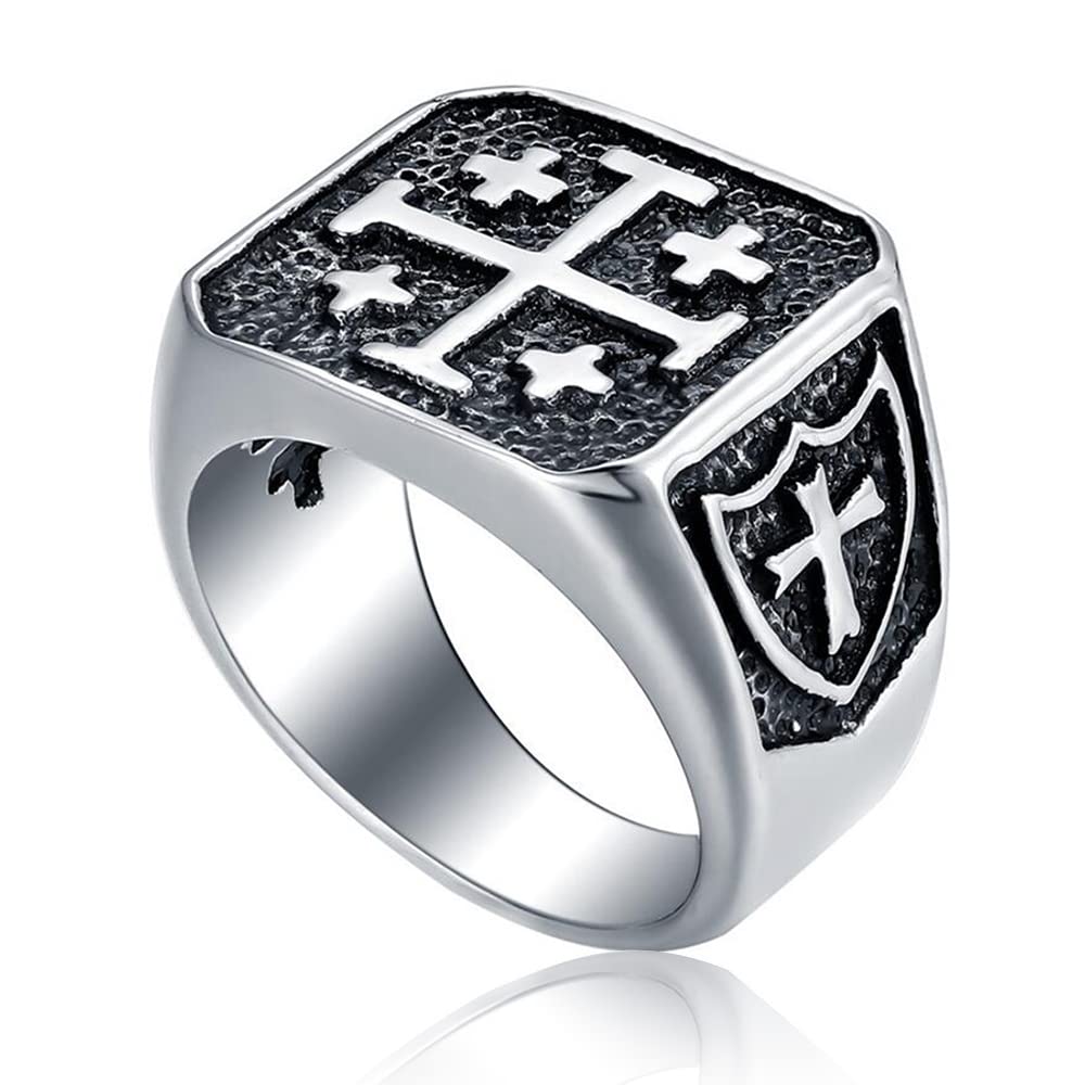 Jerusalem Cross Rings for Men,Mens Stainless Steel Christian