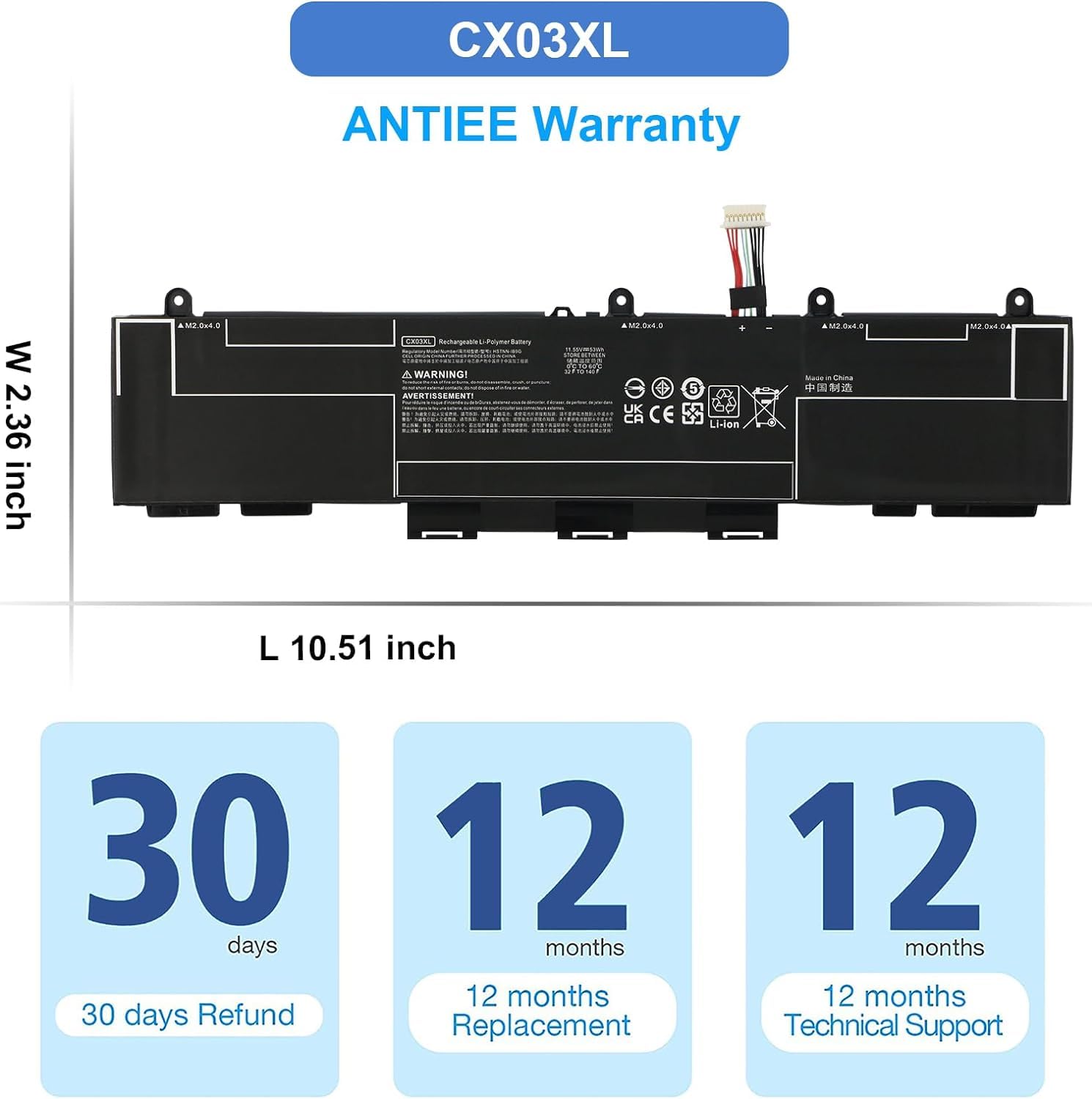 ANTIEE CX03XL Laptop Batterie pour HP EliteBook x360 830 G7 EliteBook x360 830 G8 Series HSTNN-IB9G HSTNN-LB8R L77624-422 L78551-005 L77624-1C1 L77624-421 CX03053XL 11.55V