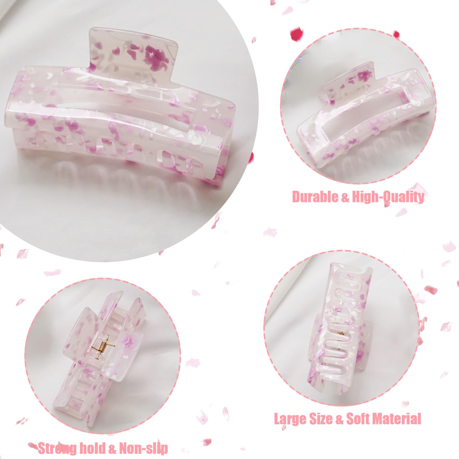 Hair Claw Clip,Large Hair Clips Women,Non-Slip Claw Clips Pink Acrylic Hair Clip Strong Hold Jaw Clips for for Women and Girls Straight Curly & Wavy Hair,Hair Accessories - Image 4