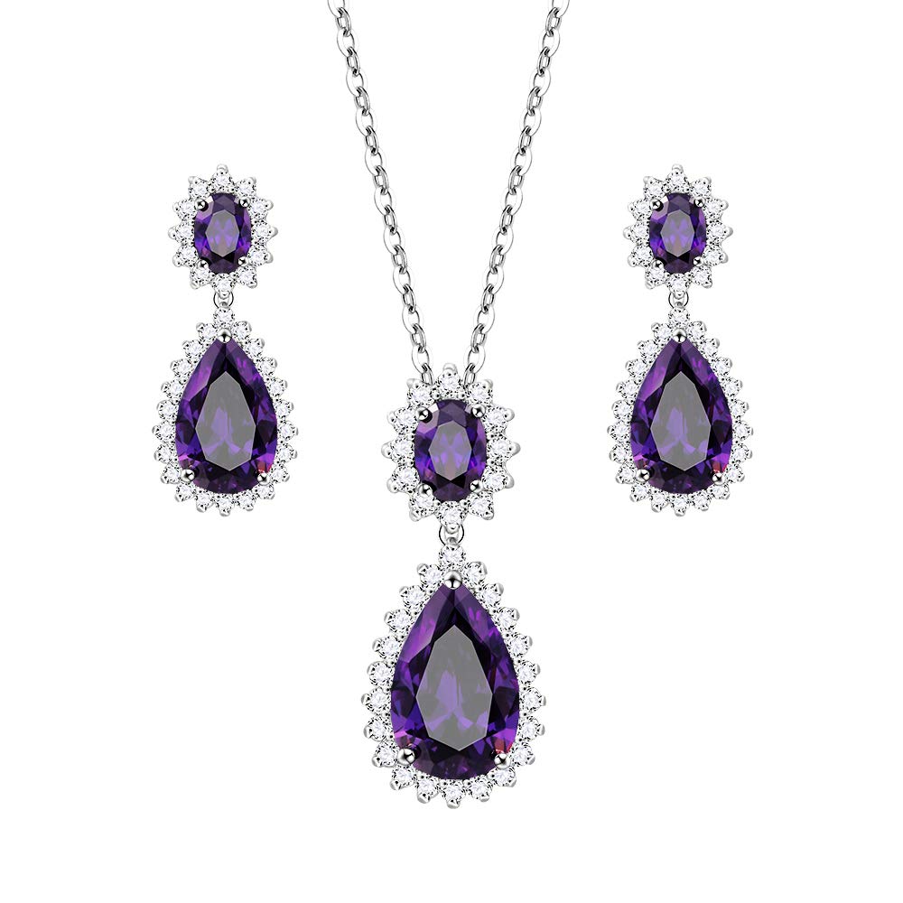 Lavencious Teardrop Dangle Necklace & Earring Sets for Women Trendy AAA Cubic Zirconia for Women