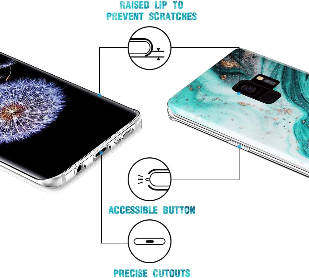 Caka Case for Galaxy S9 Marble Case Slim Protective Soft Flexible TPU Anti Scratch Shockproof Cute Fashion Soft Rubber TPU Luxury Girls Women Marble Case for Samsung Galaxy S9 (Green)