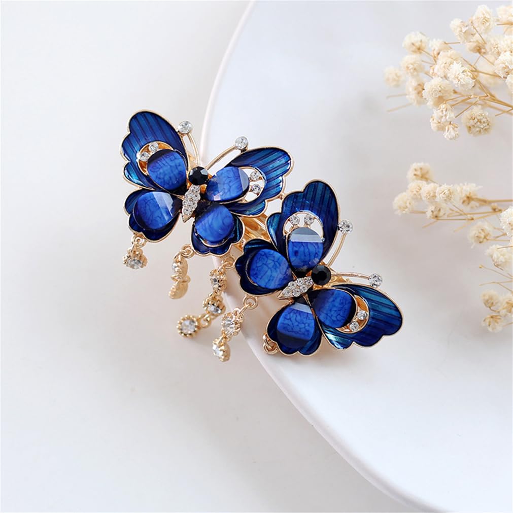Pince à cheveux papillon à ressort pour femme - Motif papillon - Strass en cristal - Barrettes françaises tendance pour queue de cheval - Pour un usage quotidien