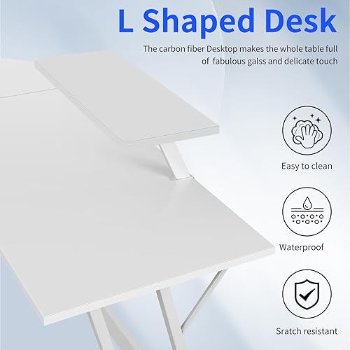 Miniatura 16 de Escritorio para juegos en forma de L con gran escritorio y espacio de almacenamiento, ideal para estudiar, trabajar y jugar, patas ajustables e