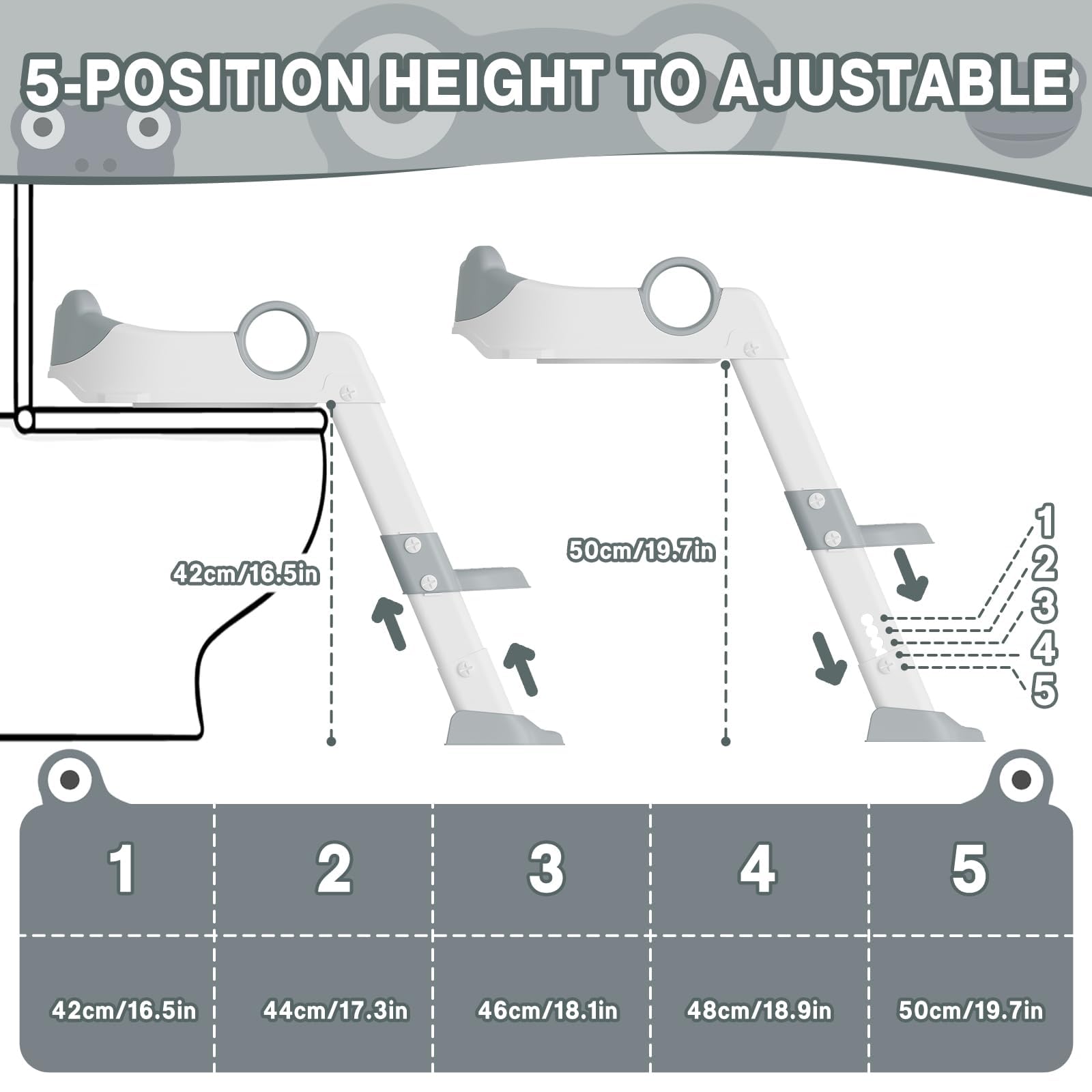 Potty Training Seat with Adjustable Height Step Stool Ladder – Anti-Slip Pads for Safety – Toddler Toilet Trainer for Boys & Girls – Durable Gray Design with Stable Support for Easy Potty Training