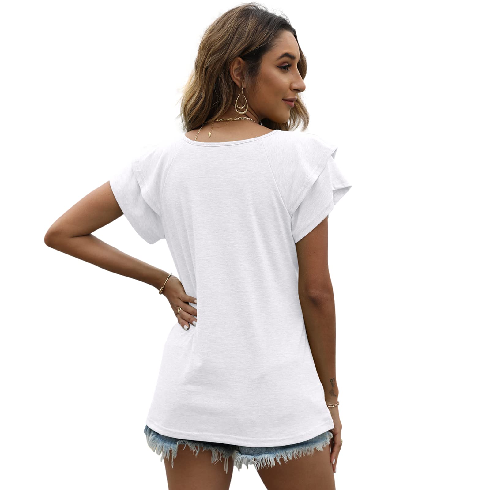T Shirt Donna Estive con Scollo a V e Balze Manica Corta Magliette Donna Elegante Rilassato Bluse e Camicie da Donna