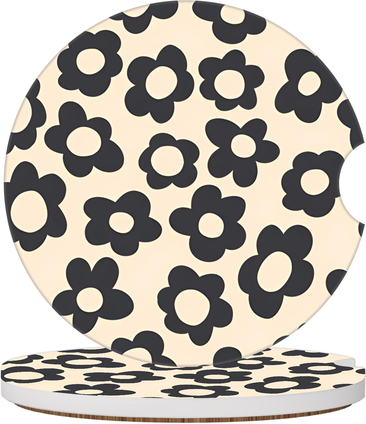 Dessous de verre absorbant floral 6.5cm avec base en liège antidérapante