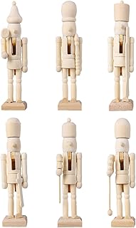 6Pcs Unfinished Nutcracker Figurines - Paintable Wooden Nutcrackers for DIY Christmas Arts Project & Decoration