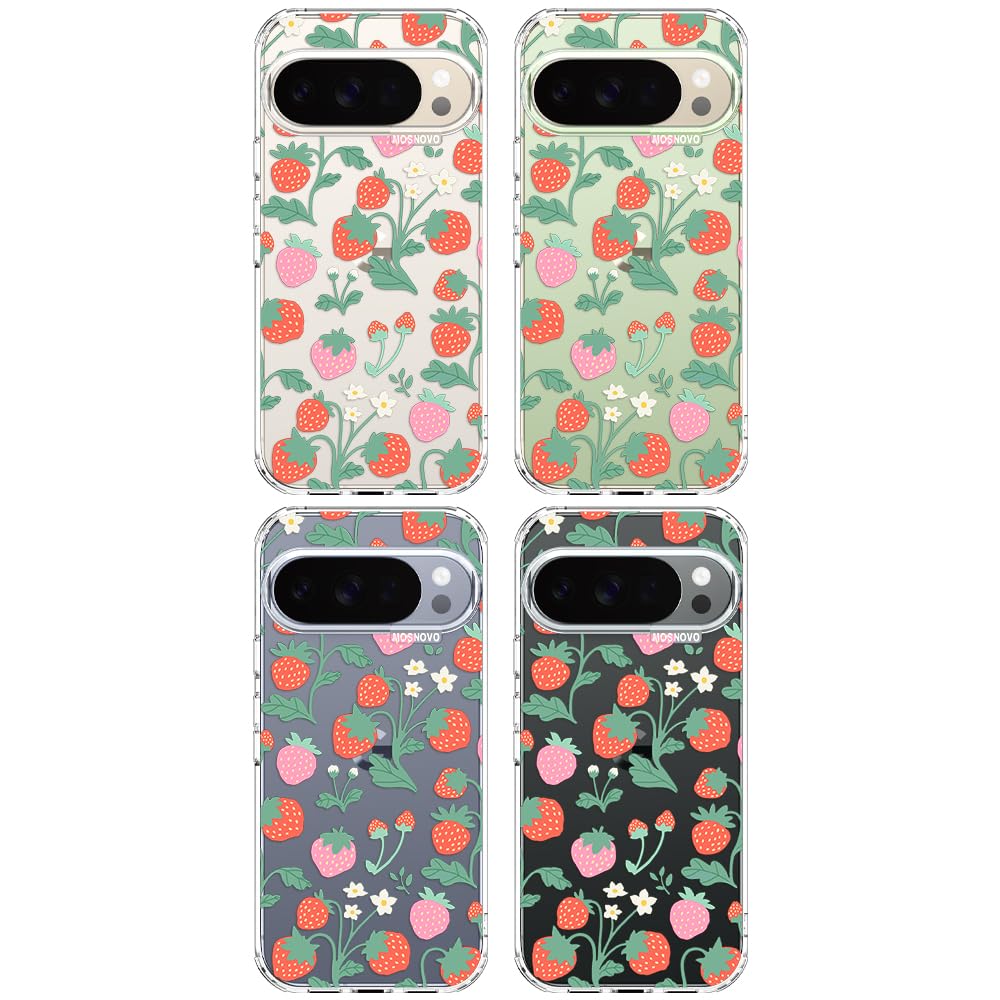 MOSNOVO Case for Google Pixel 10 & Pixel 10 Pro, [Buffertech 6.6ft Military-Grade Drop Protection] [Anti Peel Off Tech] Clear TPU Bumper Phone Case Cover Design - Cute Cherry — view 112