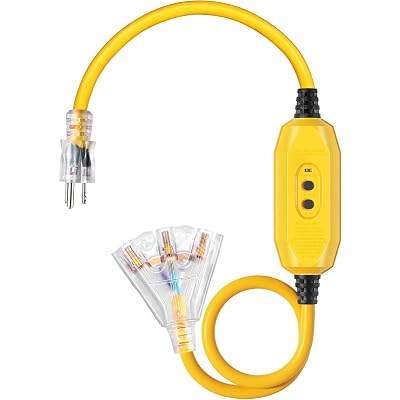 DEWENWILS 3 FT Automatic GFCI Extension Cord Outdoor, 12/3 Gauge Extension Cord for Multiple Appliances, Heavy Duty Power Cable with LED Lighted 3 Prong Plug, Yellow, UL Listed