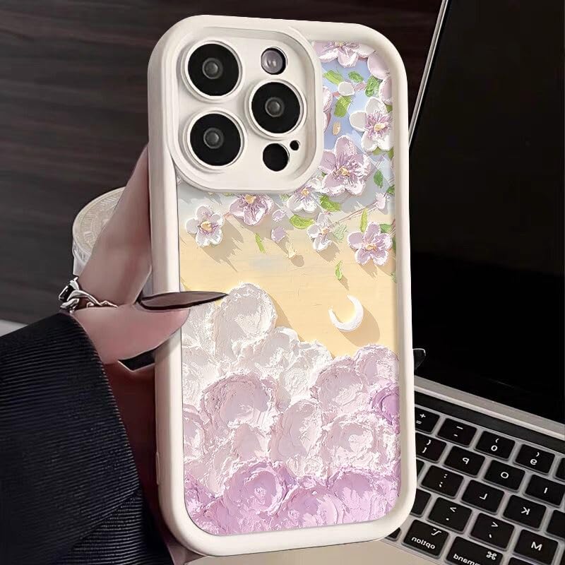 Image of COVERLY Flower Pattern Back Case Cover for iPhone 12 Pro | Hot Pastel Oil Painting Cute Design | Camera Lens Protection | Soft TPU Silicone Fashion Aesthetic Cover for Girls & Women (White,Shockproof)