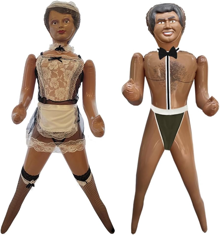 merrimix - Destiny Maid and Isaac Chippendale Costume Inflatable Blow Up Dolls Gag Gifts for Men, Bachelor Party Favors and Decorations, Funny