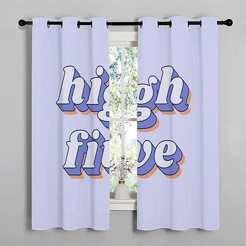 Miniatura 2 de Cortinas De Cocina Modernas High Five Text Grommet Short Blackout Curtain for Door Acoustic Blanket 85Inch Width by 108Inch Length,2 Panels