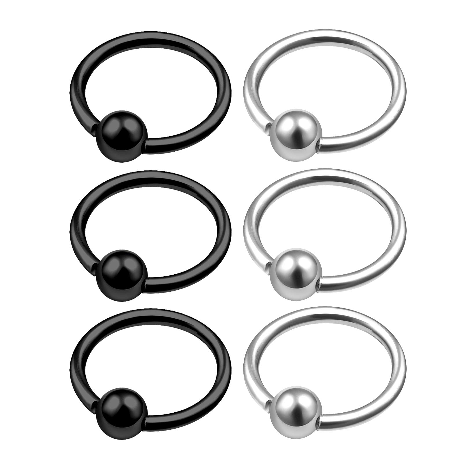 MATIGA6Pcs Steel Black Anodized captive bead ring Piercing Jewelry Tragus Nose Septum Eyebrow Cartilage 3mm Ball More Choices