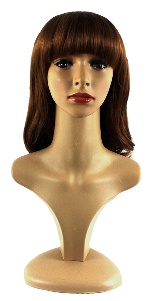 Xiaoyu Sweet Temperament Flat Bangs Fluffy Curly Short Hair Wig - Light Brown