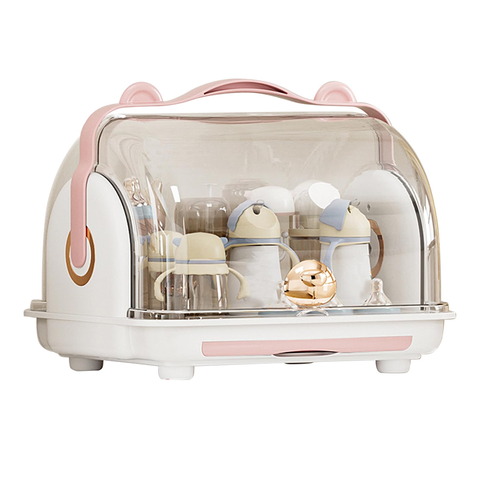 Keenso Support de Séchage de Biberons, Boîte de Rangement Anti-poussière avec Couvercle, Organisateur en Plastique Simple pour la Cuisine, Vaisselle pour Tout-petits (PINK)
