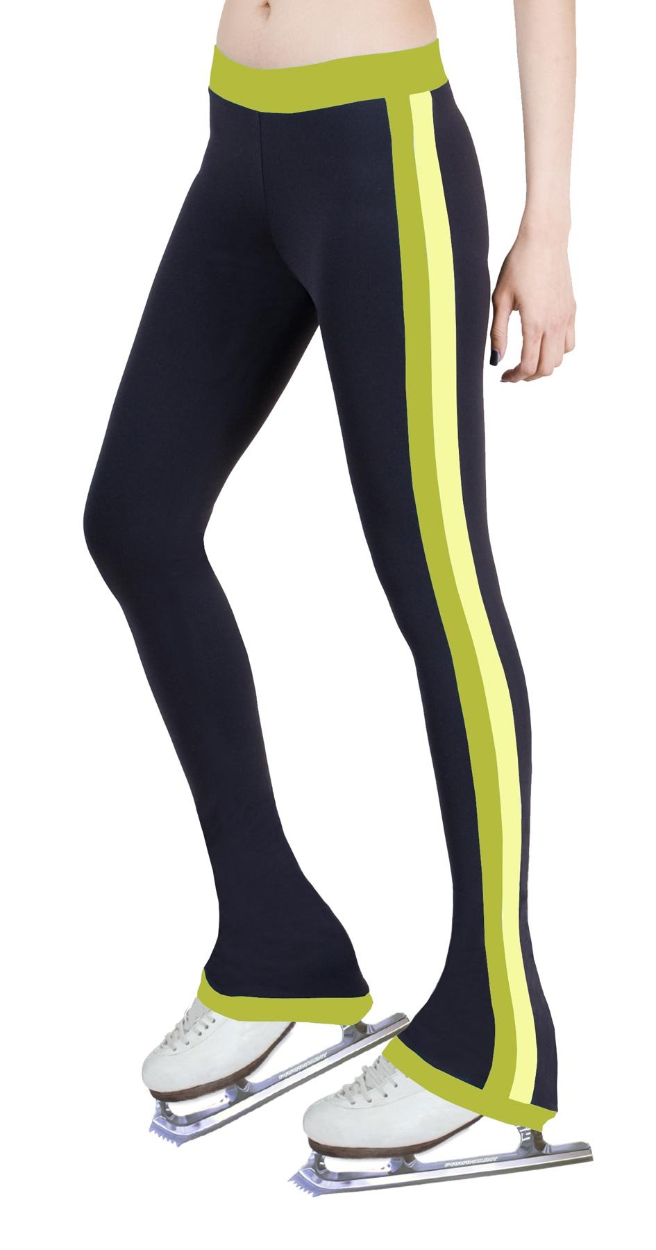 NY2 SPORTSWEAR Figure Skating Practice Pants with Side Stripe Lime/Two Tones (Adult Extra Small)