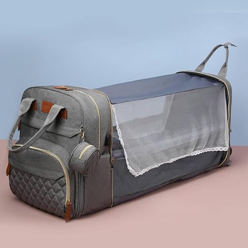 Miniatura 9 de Mochila para pañales, bolsa de pañales para bebé con cambiador, bolsa de viaje multifuncional, impermeable, de gran capacidad con puerto de carga
