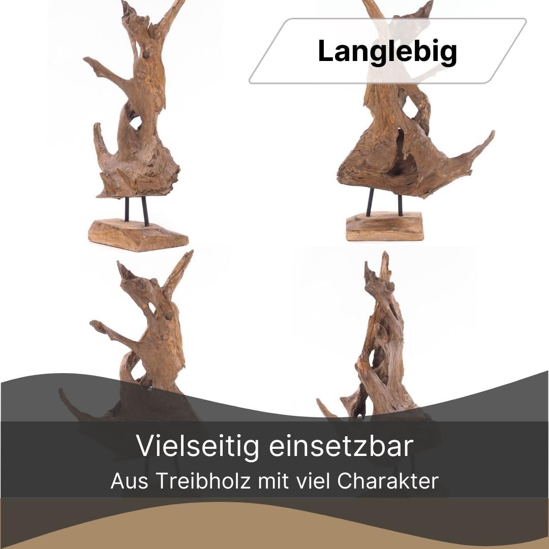 DESIGN DELIGHTS WURZELHOLZ TREIBHOLZ SKULPTUR Roots 40" | Natur, Teakholz, rustikal, Höhe 32x40 cm | Dekofigur, Holzfigur, Unikat Figur aus Teak mit massivem Sockel