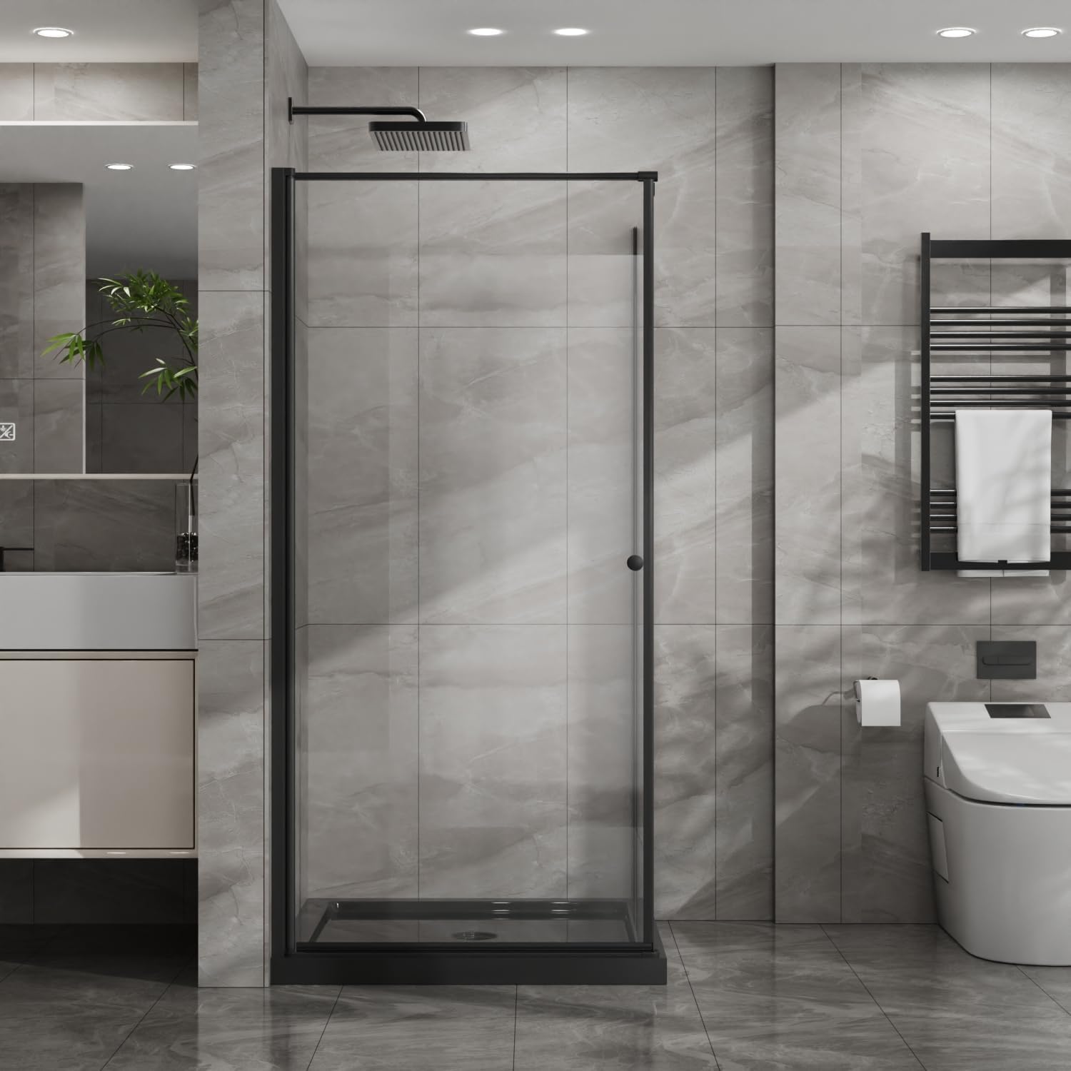 Shower Enclosure 36 in.D x in. W 72 H Black Tempered Glass Modern Frameless Corner Stall Elegant Bathroom Upgrade