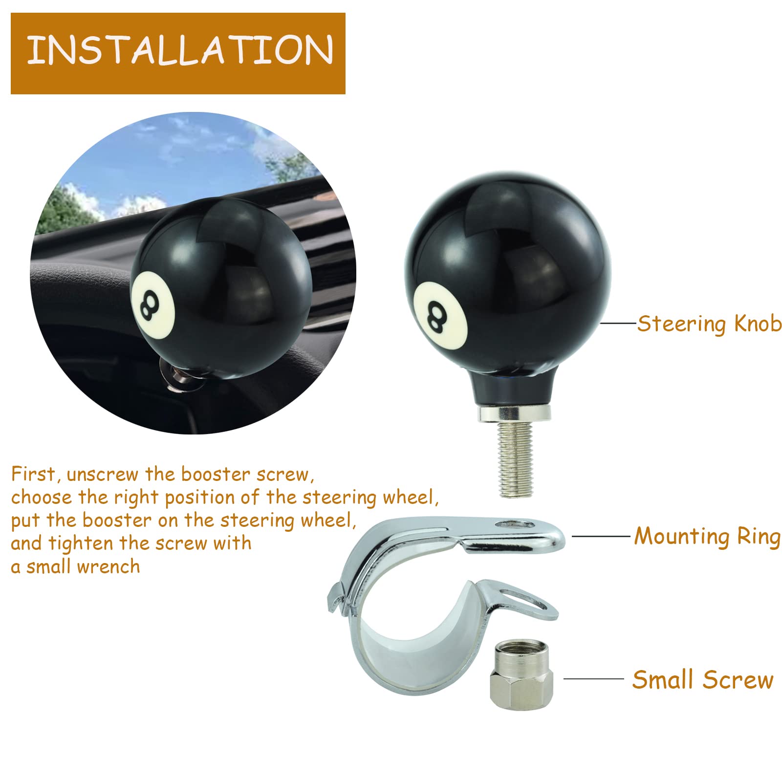 Temzzer Steering Wheel Knob Ball Heavy Car Turning Suicide Spinner Handle for Most Manual Automotive Transmission Vehicles (Black 1)