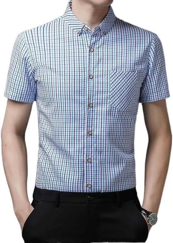 Mens T-Shirt Summer Short Sleeve Stripes Casual Button Down Dress Shirt