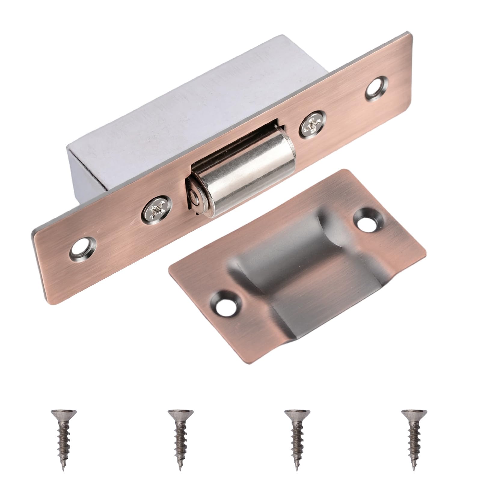 INCREWAY 1 Set Silent Roller Catch, Stainless Steel Ball Catch Roller Latch with Strike Plate for Kitchen Cabinet Closet Cupboard Furniture Door (Red Bronze)