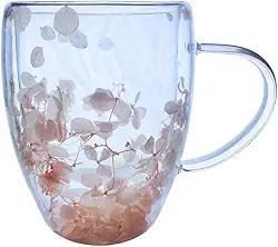 Caneca de Vidro Floral 350ml – Vidro Borossilicato Resistente | Elegante, Delicada e Perfeita Para Café e Chá (Rosa)