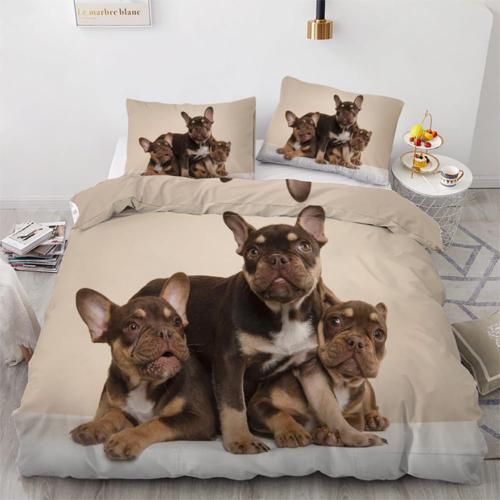 ROUSKI Bettwäsche Französische Bulldogge 135x200 cm 2teilig 100% Mikrofaser Kinderbettwäsche Tiere Hunde Bettbezug mit Reißverschluss 3D Motiv Zimmer Dekor Bettwäsche-Sets mit Kissenbezüge 80x80