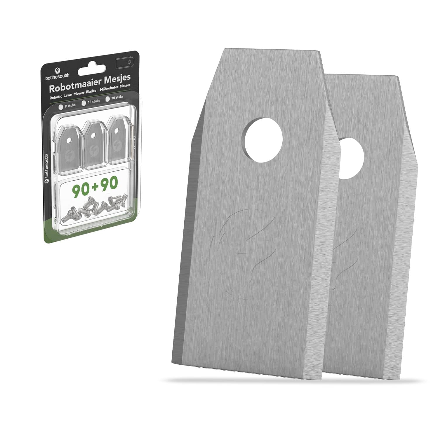 90x To the South® Universal Robot cortacésped Cuchillas adecuadas para Gardena, Husqvarna, McCulloch, Yard Force, Segway, Garden Feelings, Cramer, ECOVACS, Ferrex y Florabest Acero - 90 Piezas