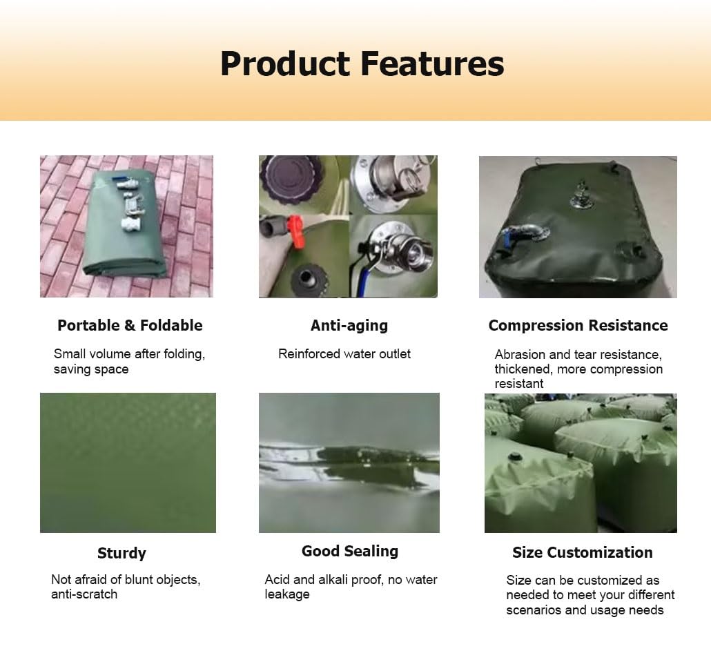 Depósito de almacenamiento de agua/aceite plegable de 1001000 galones, bolsa flexible de PVC duradera para camping, actividades al aire libre, suministro de agua de emergencia, fácil de plegar