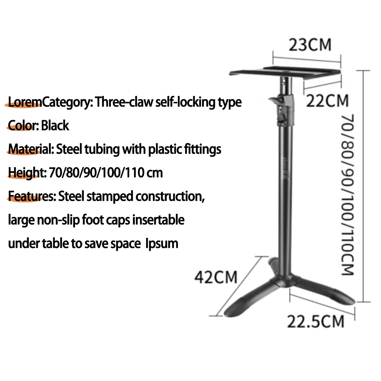 Soporte Portátil para Altavoces De Suelo con Altura Ajustable. Base con Patas Acolchadas con Espuma Antivibraciones Soporte De Acero para Cine En Casa para Actuaciones En Directo Estudio