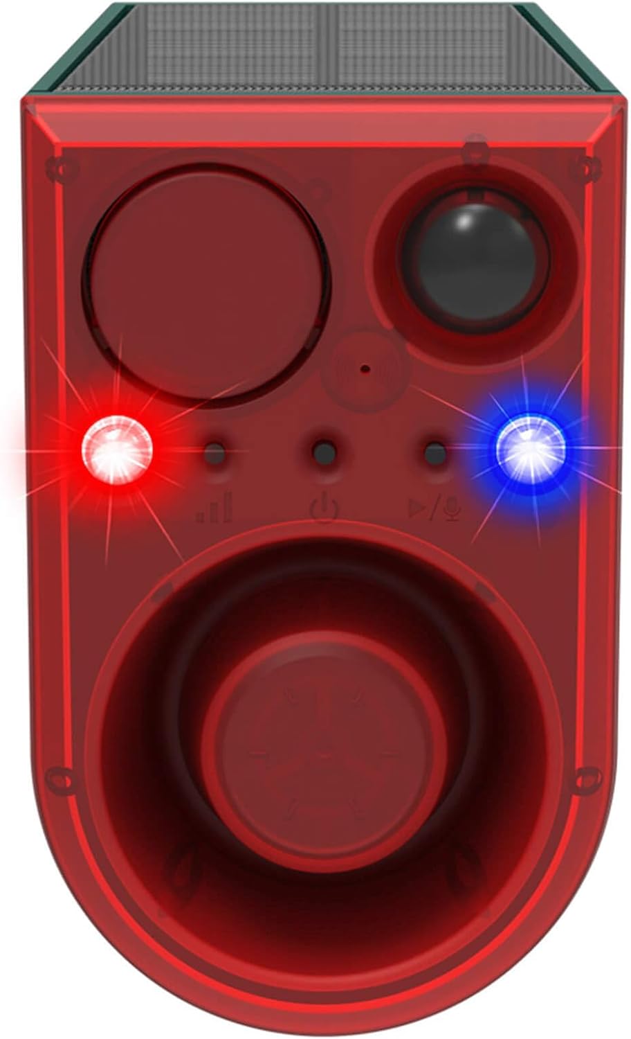 Solar Motion Sensor Alarm Outdoor - Support Recording&±Volume, Ultrasonic and Barking Dog&Gunshot Sound Sound, 129db*2 Loud Speakers, Motion Detector Alarm Strobe Light with USB and Remote Controller