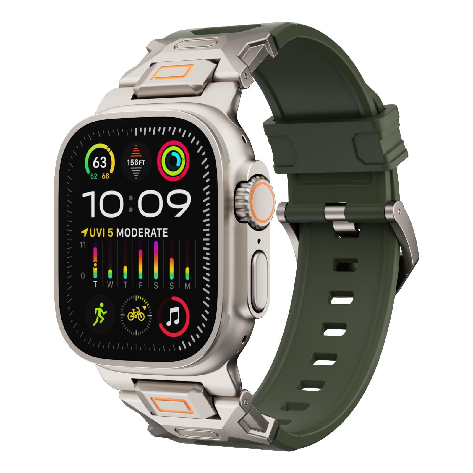 Armband für Apple Watch Ultra 2 und Ultra – Fluorkautschuk (FKM) Sportarmband, Metallanschluss, 49 mm, für Apple Watch Ultra 2/Ultra/Serie 9/8/7/6/5/4/3/2/1/SE, 45 mm, 44 mm, 42 mm