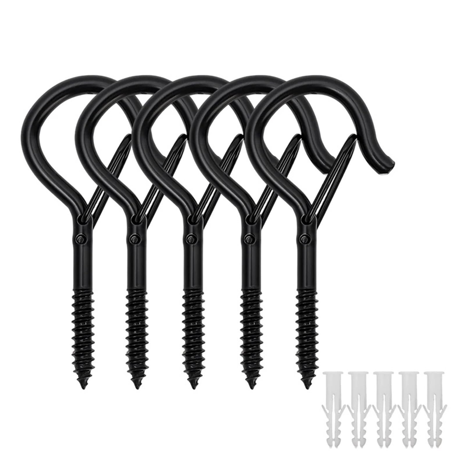 Baynopurin 5 Set Outdoor Light Hook 30/1X Windproof Q-Hanger Hook Heavy Duty Screw-In Hooks With Safety Buckle Outdoor String Light Wall Ceiling Spiral Hanging(5 Set)