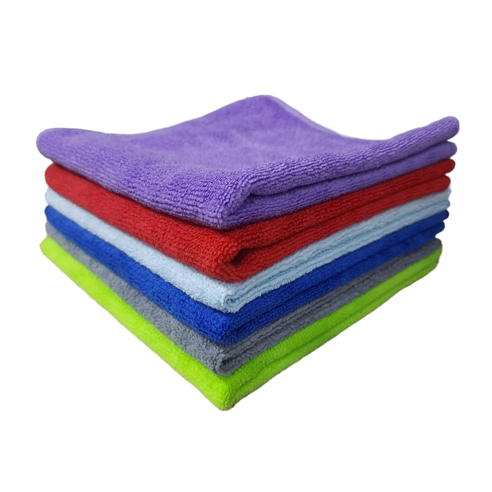 SOBBY Microfiber Cloths, 6pcs 40x40cms 340GSM Multicolor - Highly Absorbent, Lint and Streak Free, All -Purpose Cleaning Cloth for Kitchen, Car, Window, Stainless Steel, Silverware.