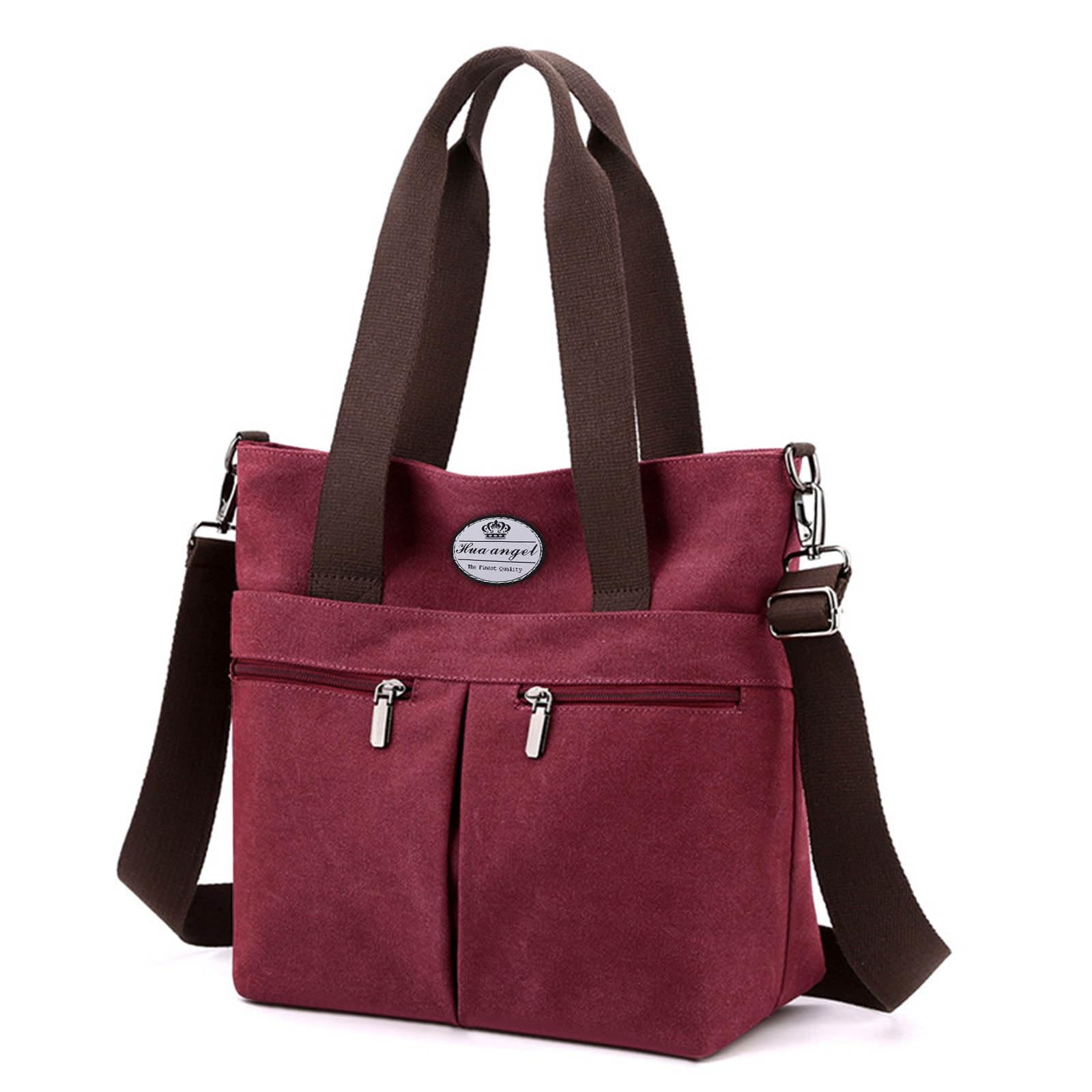 HUA ANGEL Women's Canvas Tote Bag Lightweight Crossbody Purse Multi-Pocket Durable Handbags for Work College Shopping Beach