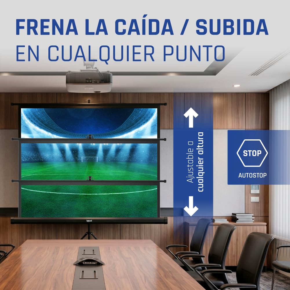 iggual Pantalla de Proyección 72” con Trípode de Acero - Enrollable Manual- Portátil con Bolsa- 4:3- Tela Blanca Mate de 4 Capas y Trasera Negra- Auto-Stop Ajustable- Compatible 4K Full HD (152x115cm)