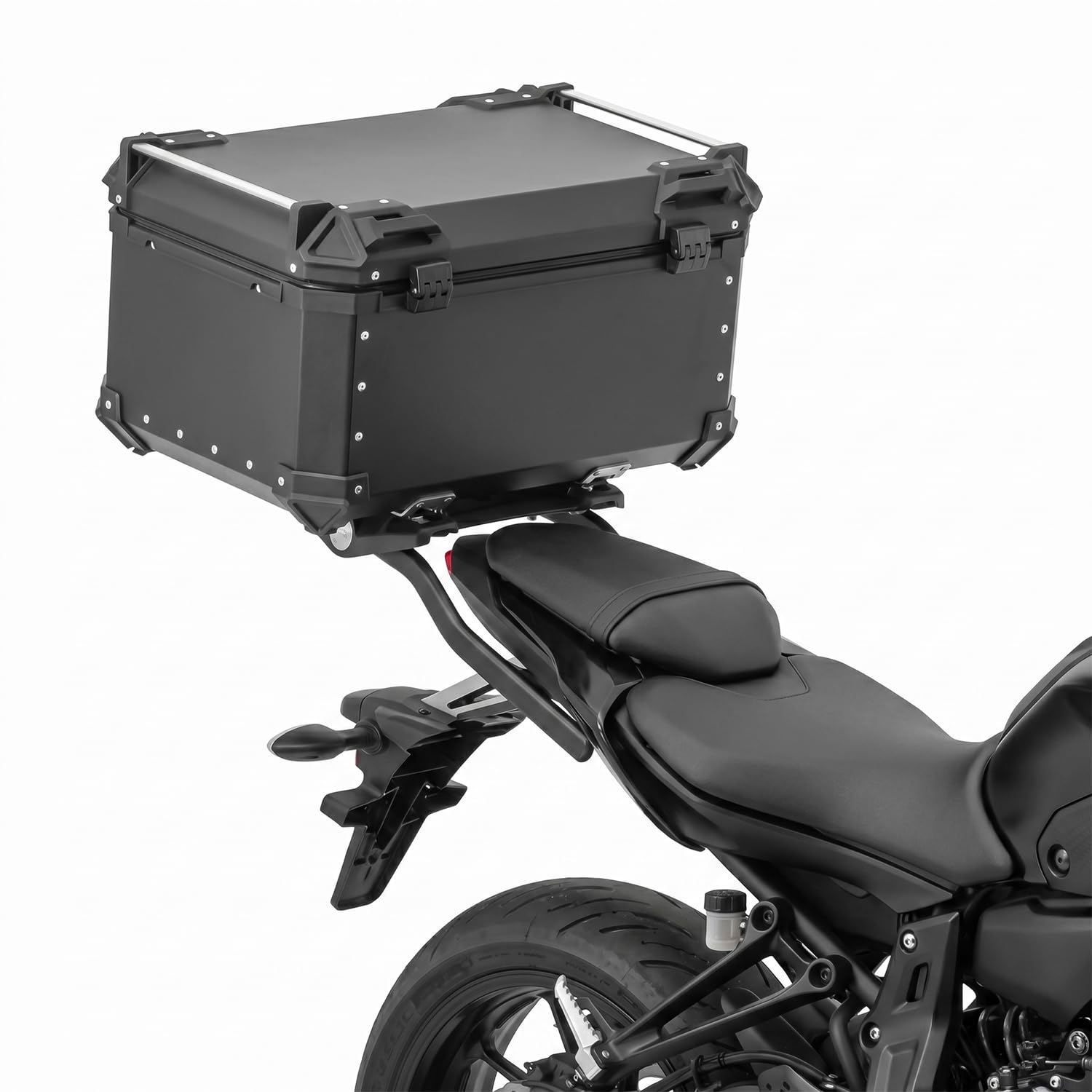 Top Case Moto 65L de Aleación de Aluminio - Baúl trasero universal impermeable para moto y scooter - Maleta de almacenamiento de gran capacidad (2 cascos) Forro interior Premium Cerradura de