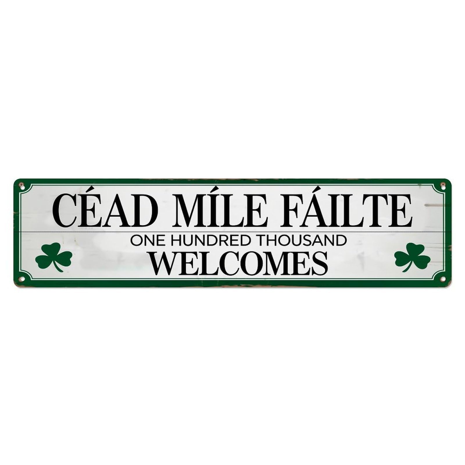 Cead Mile Failte Sign With Shamrocks Metal Tin Sign Plaque