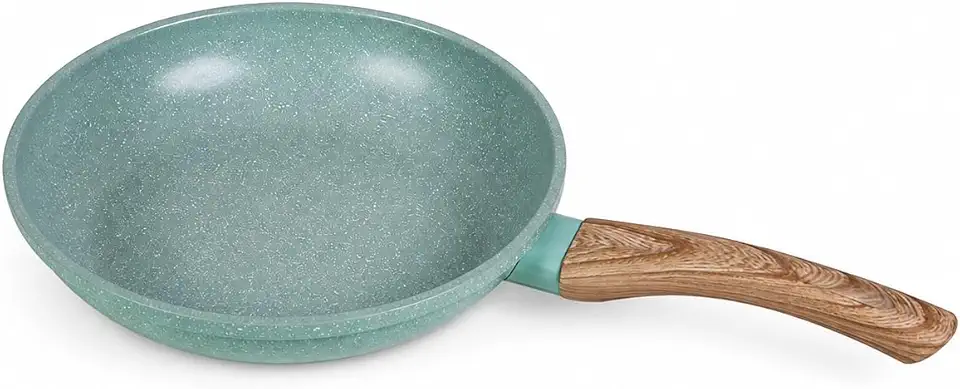Frigideira Nanocerâmica Granito, 20CM, Verde, Antiaderente, Cabo Ergonômico Soft Touch, Compatível com Indução, Gás e Elétrico, 850ml, Frigideira Nanocerâmica 20cm Verde Cabo Amadeirado