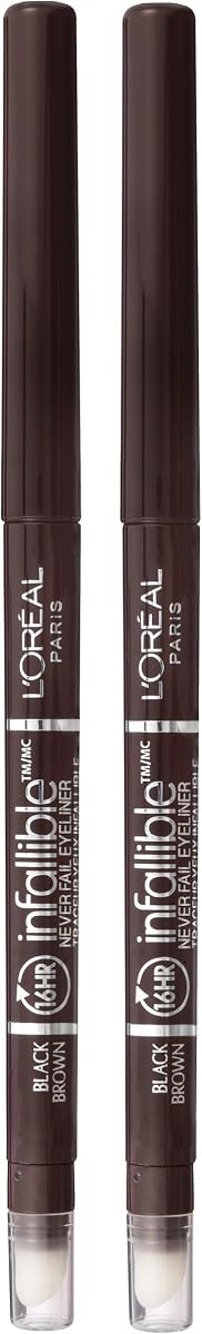 Makeup Infallible Never Fail Original Mechanical Pencil Eyeliner with Built in Sharpener, Black Brown, 0.008 oz., 2 Count
