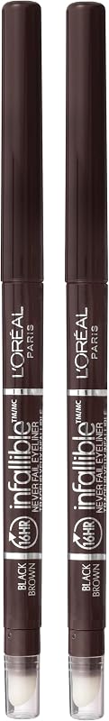 Makeup Infallible Never Fail Original Mechanical Pencil Eyeliner with Built in Sharpener, Black Brown, 0.008 oz., 2 Count