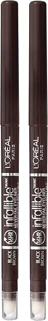 Makeup Infallible Never Fail Original Mechanical Pencil Eyeliner with Built in Sharpener, Black Brown, 0.008 oz., 2 Count