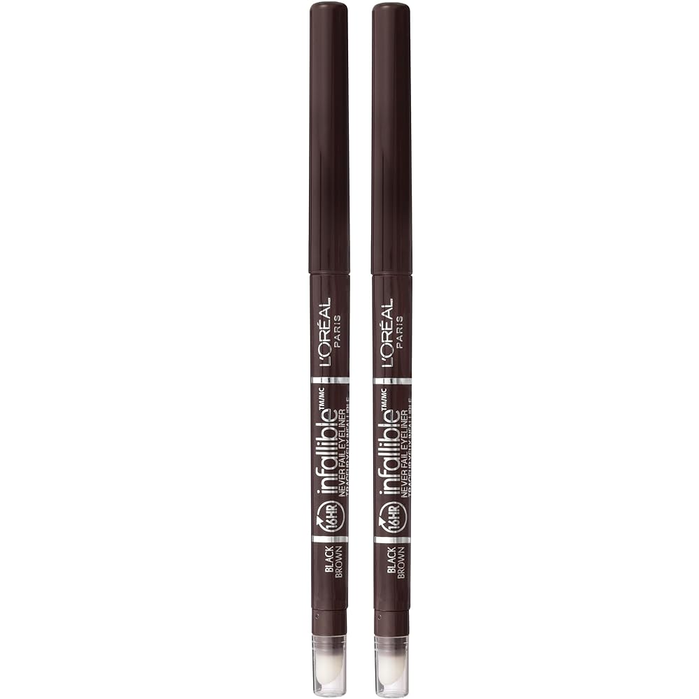 L\'Oreal Paris Makeup Infallible Never Fail Original Mechanical Pencil Eyeliner with Built in Sharpener, Black Brown, 0.008 oz., 2 Count