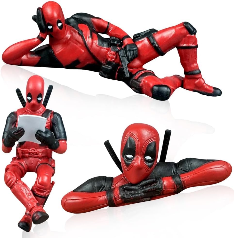 Image of FUNFOB Superhero Action Figure Collectible Set of 3 for Car Dashboard Office Desk or Study Table Decor PVC Multicolour | Deadp-ool Set of 3 AA